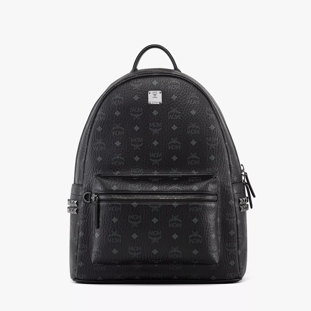 MCM Stark Studded Black Visetos Canvas Leather Backpack, Medium NWOT